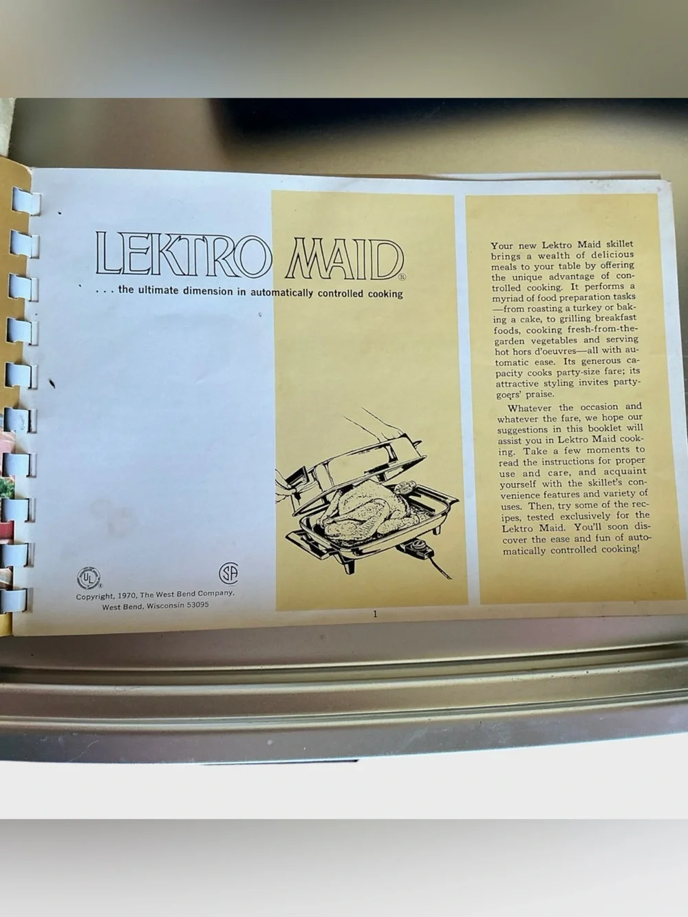West Bend Lektro Vintage Maid Electric Skillet Serving Tray Manual Thermoplug